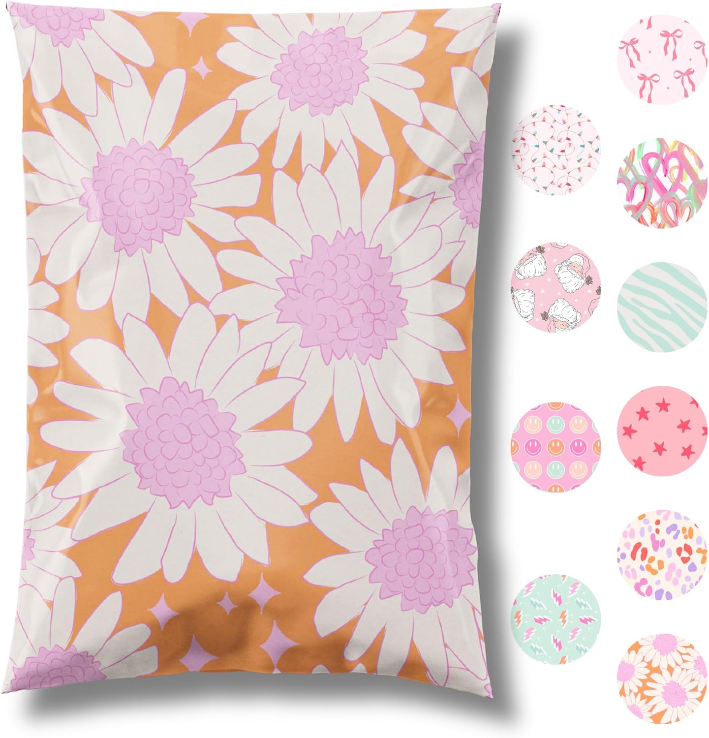 14.5x19 Designer Poly Mailer 100 Pack Heavy Duty Waterproof Self Seal Shipping Bags for Small Business Large Mailing Envelopes Bulk Tear Resistant Packaging Pink Blooms Flowers