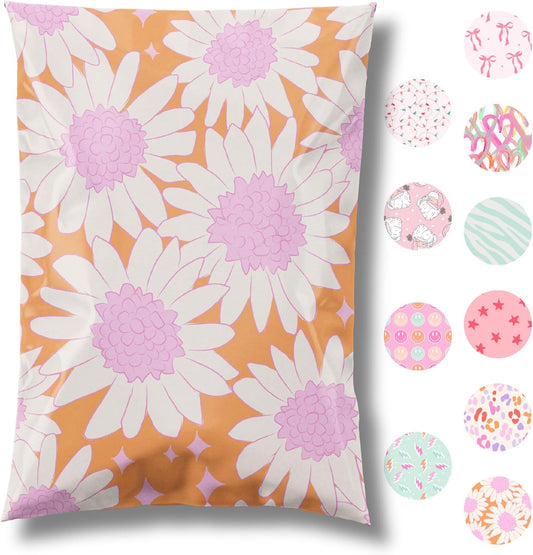 14.5x19 Designer Poly Mailer 100 Pack Heavy Duty Waterproof Self Seal Shipping Bags for Small Business Large Mailing Envelopes Bulk Tear Resistant Packaging Pink Blooms Flowers