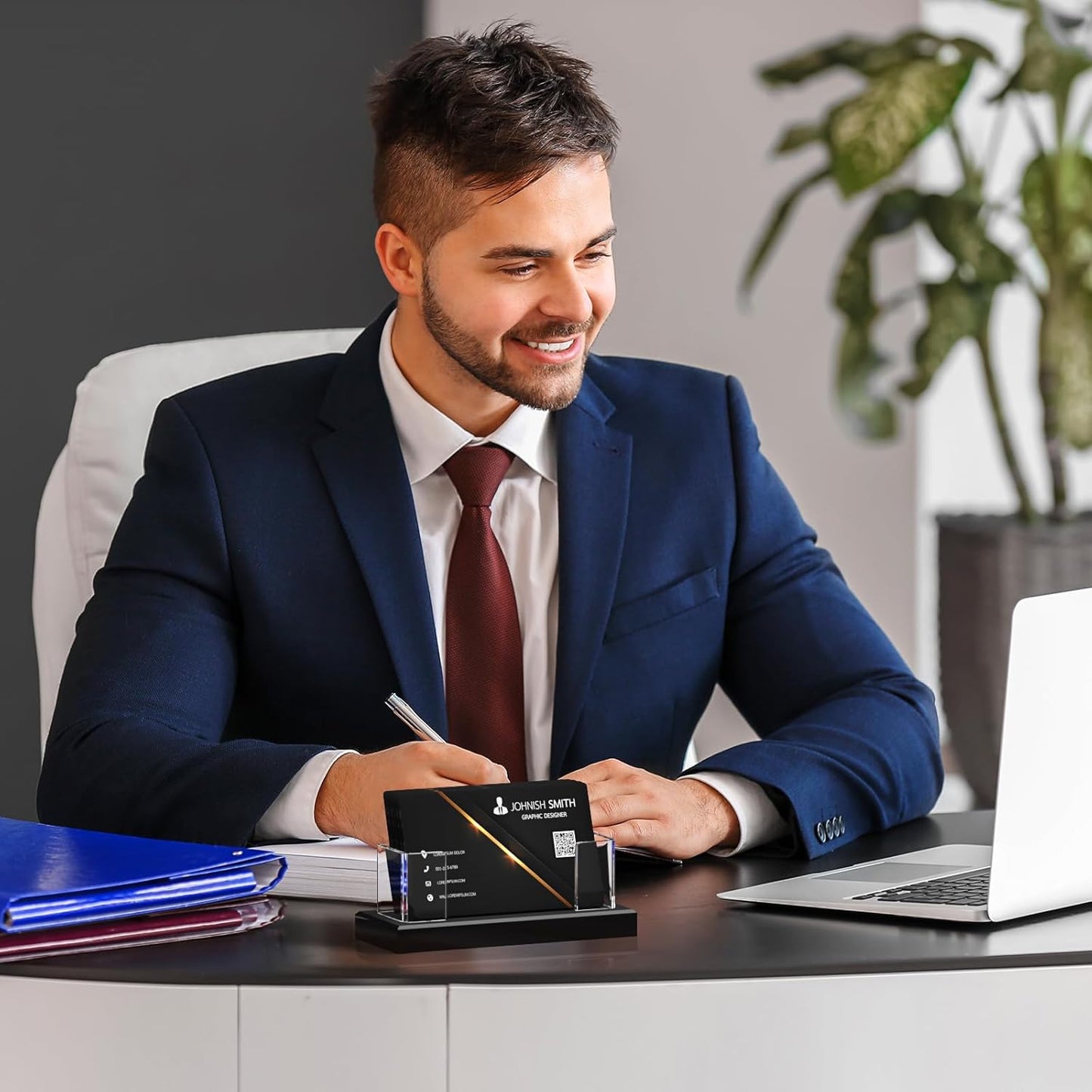 HIIMIEI Business Card Holder Acrylic: 6 Pack Business Card Display for Desk - Clear Business Card Stand for Office Reception Event Conference Room Desktop