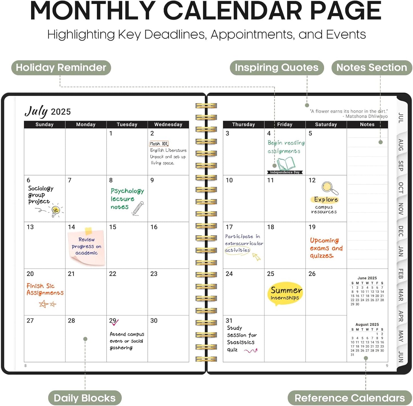 Planner 2025-2026, Academic Year Weekly and Monthly Calendar Planner, July 2025 - June 2026, Spiral Bound School Planning Tool, Perfect for Teacher, Student, Woman & Men - A4 (8.5" x 11"), Green
