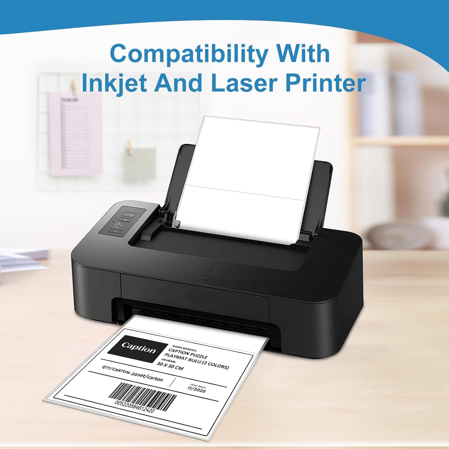 Half Sheet Self Adhesive Shipping Labels for Laser & Inkjet Printers 8.5" x 5.5", White Blank Mailing Labels Strong Adhesive Sticker Labels (100 Sheets,200 Labels) （HB-R002）