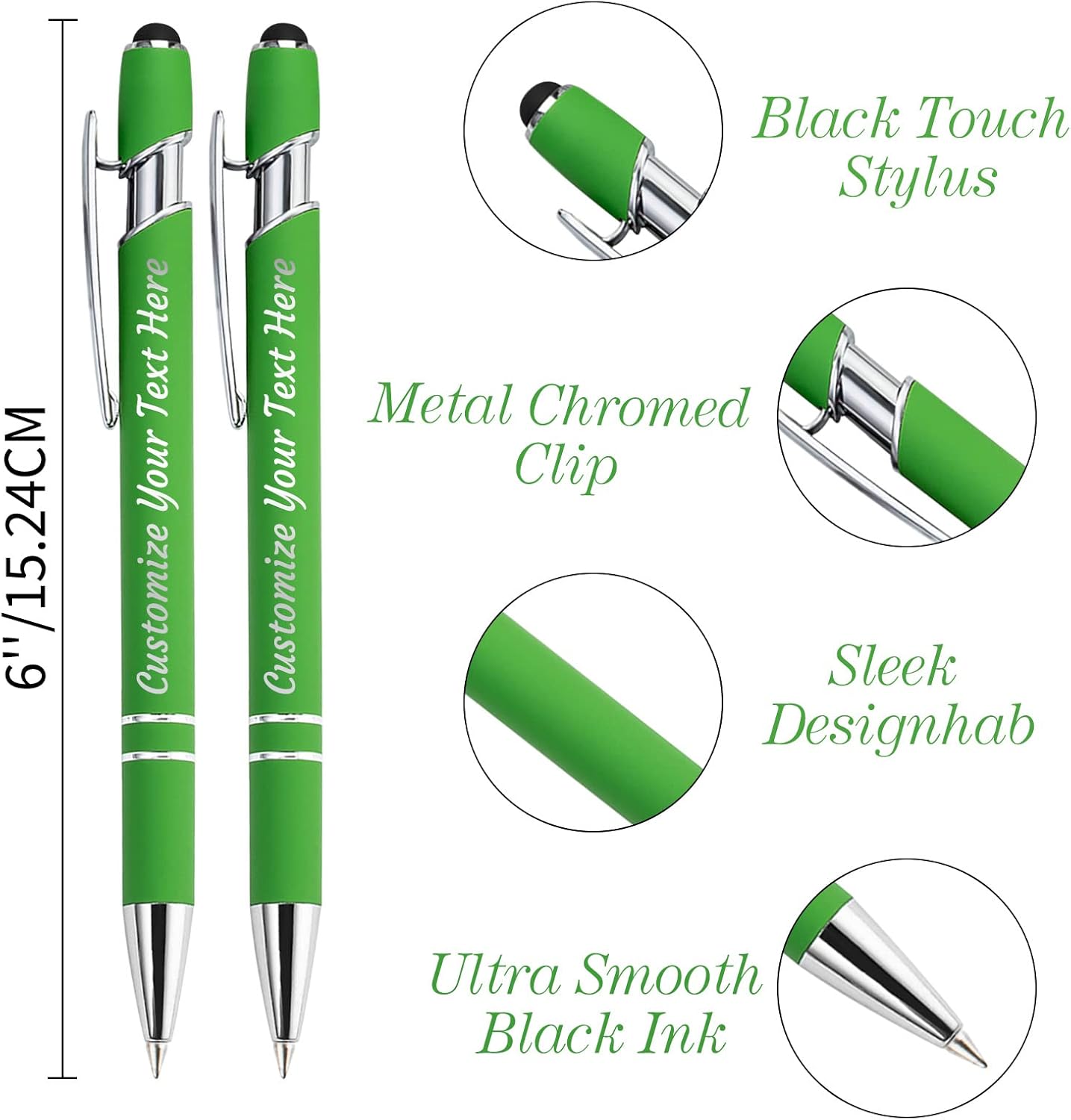 Personalized Pens with Name Custom Engraving Ballpoint Pens with Stylus Tip Customized Smooth Writing Pens Personalized Gifts for Anniversary Birthday or Graduation(Light Green,Black Ink)