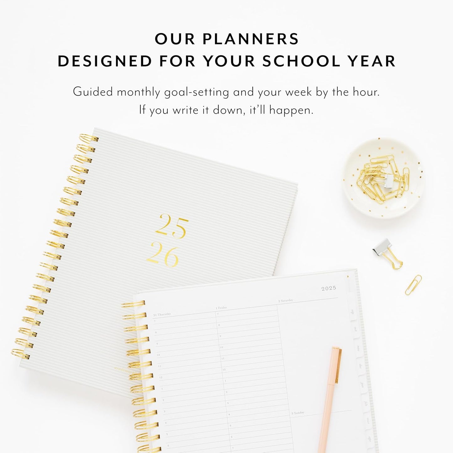 Sugar Paper 2025-2026 Large Weekly Spiral Academic Planner, August 2025 to July 2026, School, College & Student Planner, 12 Month, 10" x 11", Khaki Stripe