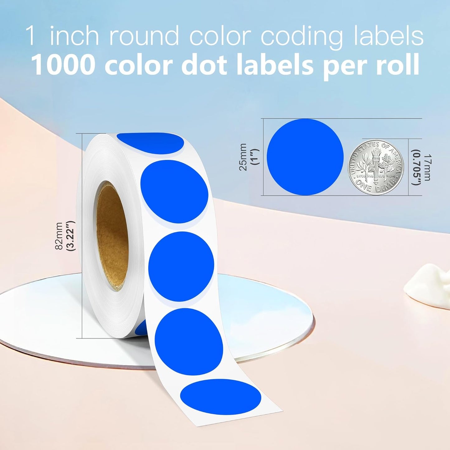 1 Inch Round Color Coding Labels, 1000 PCS Per Roll Blue Color Coded Dot Stickers, Round Color Dot Labels for Organizing, Filing, and Storage