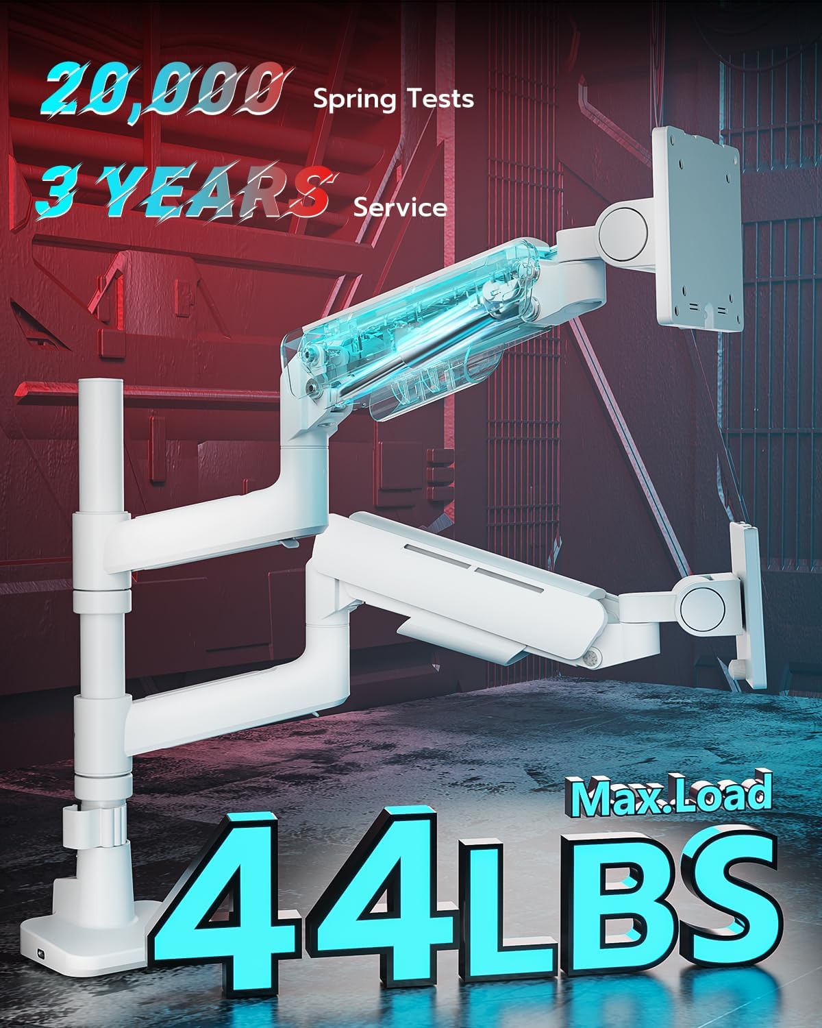 Vertical Dual Monitor Mount for 17-49 Inch Ultrawide Heavy Duty Curved Screen Stacking, Computer Monitor Arm Desk Mount with USB, Gas Spring Adjustable Vesa Stand, White