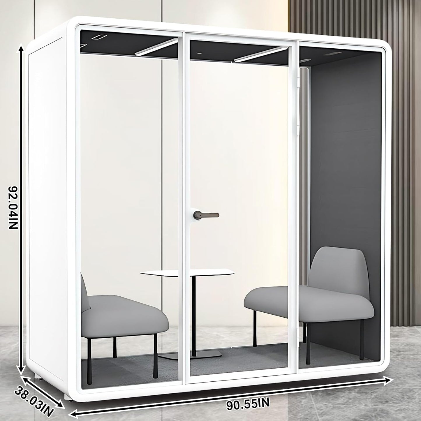 Office Sound Booth with Audio Privacy - Portable Soundproof Booth Includes White Frame with Curved Corners,Soundproof Room with Light,Fans, Magnetic Door Lock for Negotiation Room (90.55IN)