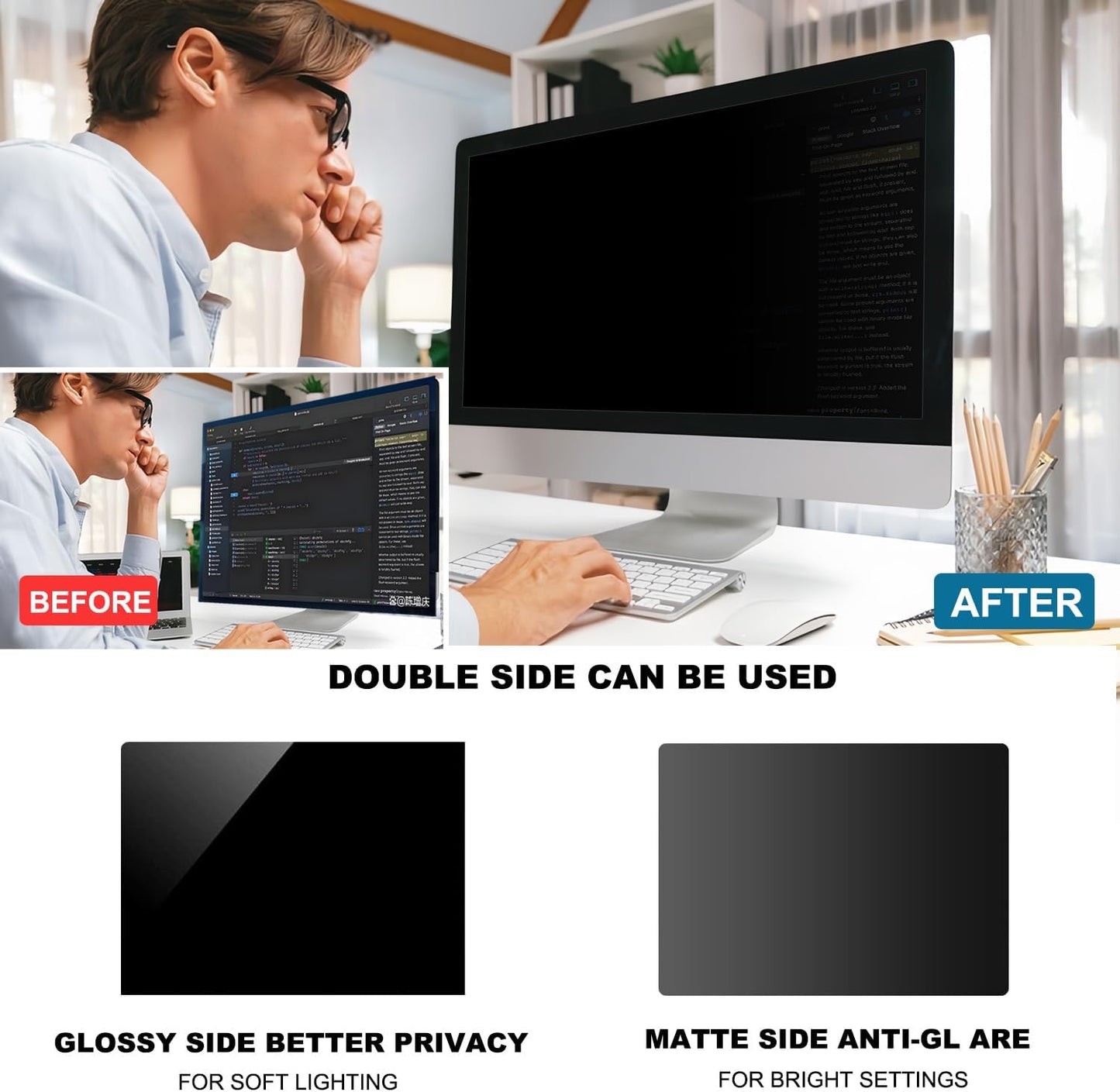34 Inch Computer Privacy Screen Shield [2 Pack] for 21:9 Widescreen Desktop Monitor - Anti-Glare Blue Light Privacy Filter and Anti Spy Privacy Screen Protector Film