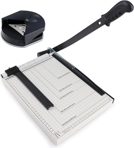12" Guillotine Paper Cutter, Heavy Duty Paper Trimmer Cutter 12-Sheet Capacity Trimmer with Corner Rounder for Cardstock, Photos, Cardboard, Crafts