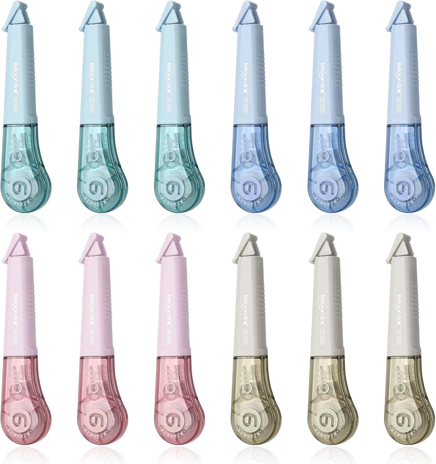 Temiary 12Pcs Correction Tape Pens, Aesthetic White Tape for Instant Correction, Easy to Use, Pen Shaped Applicator for Office School Supplies, 1/5 Inch x 236 Inches (Multicolor)
