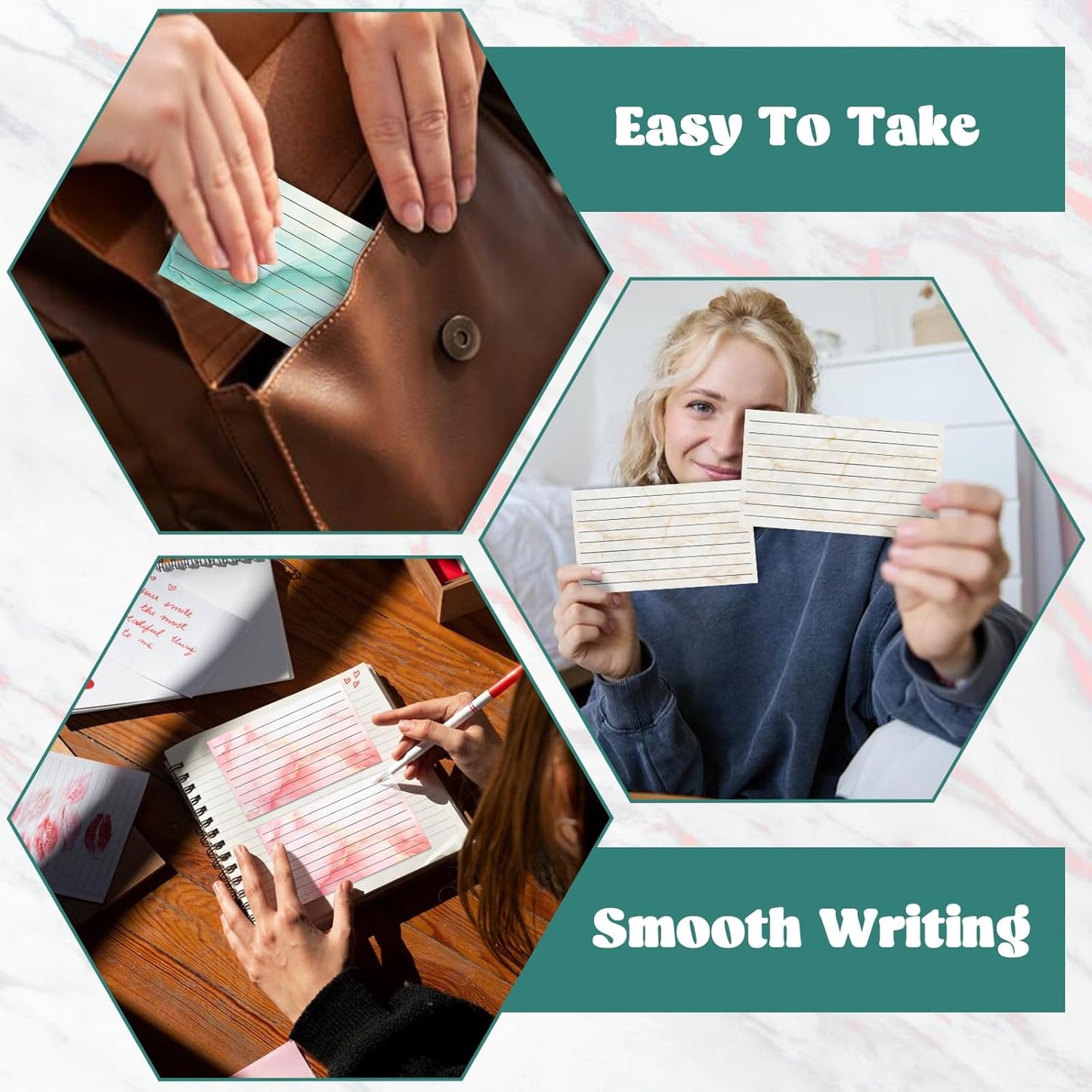 300 Pack Colored Index Cards 3x5 Marble Notecards Lined FlashCards for Studying Heavy Note Cards 180 gsm Memo Cards for Office Home School Supplies