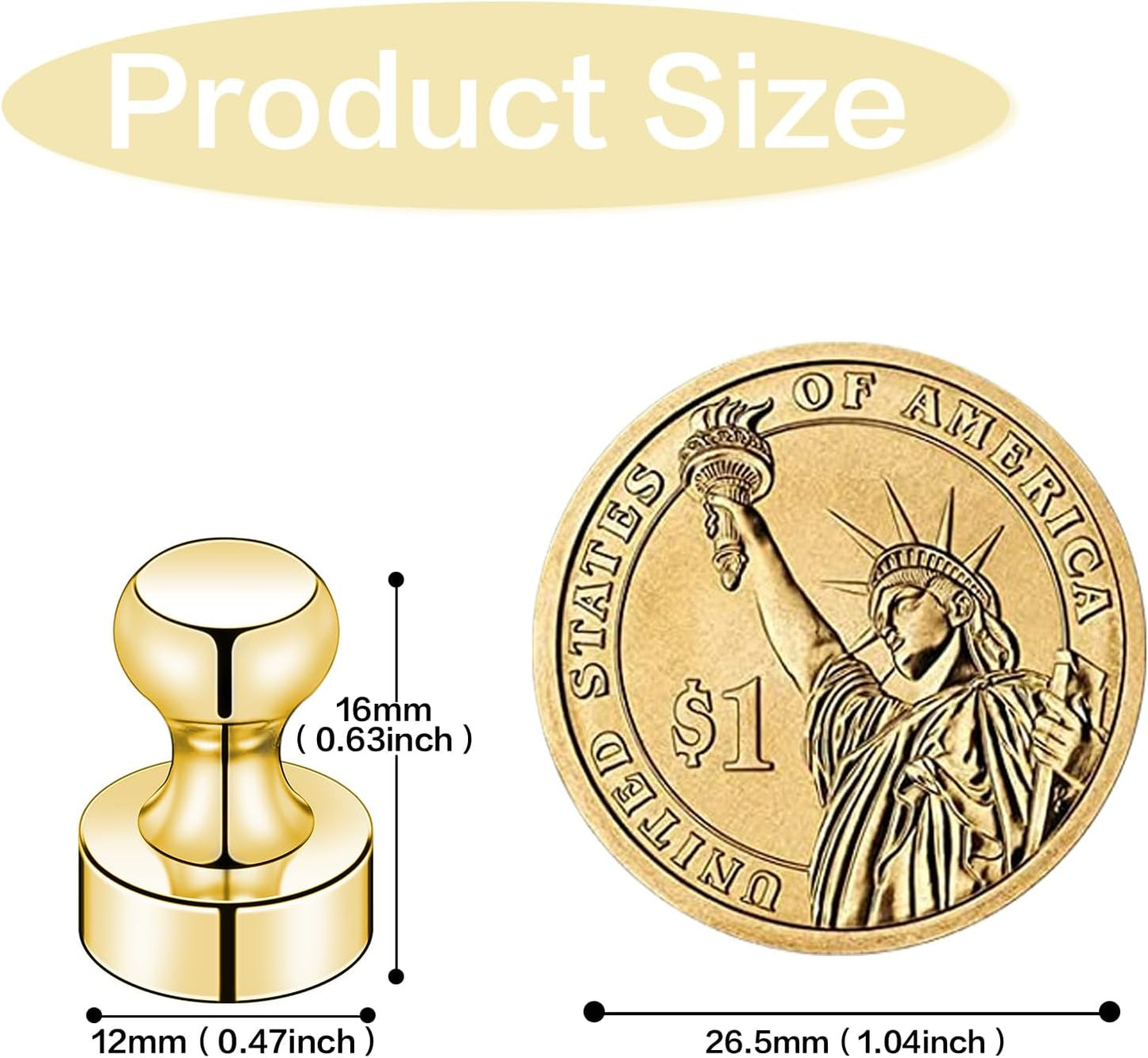 20 PCS Refrigerator Magnets, Gold Metal Push Pin Magnets, Ideal for Whiteboard, Fridge, Office, Classroom, Map