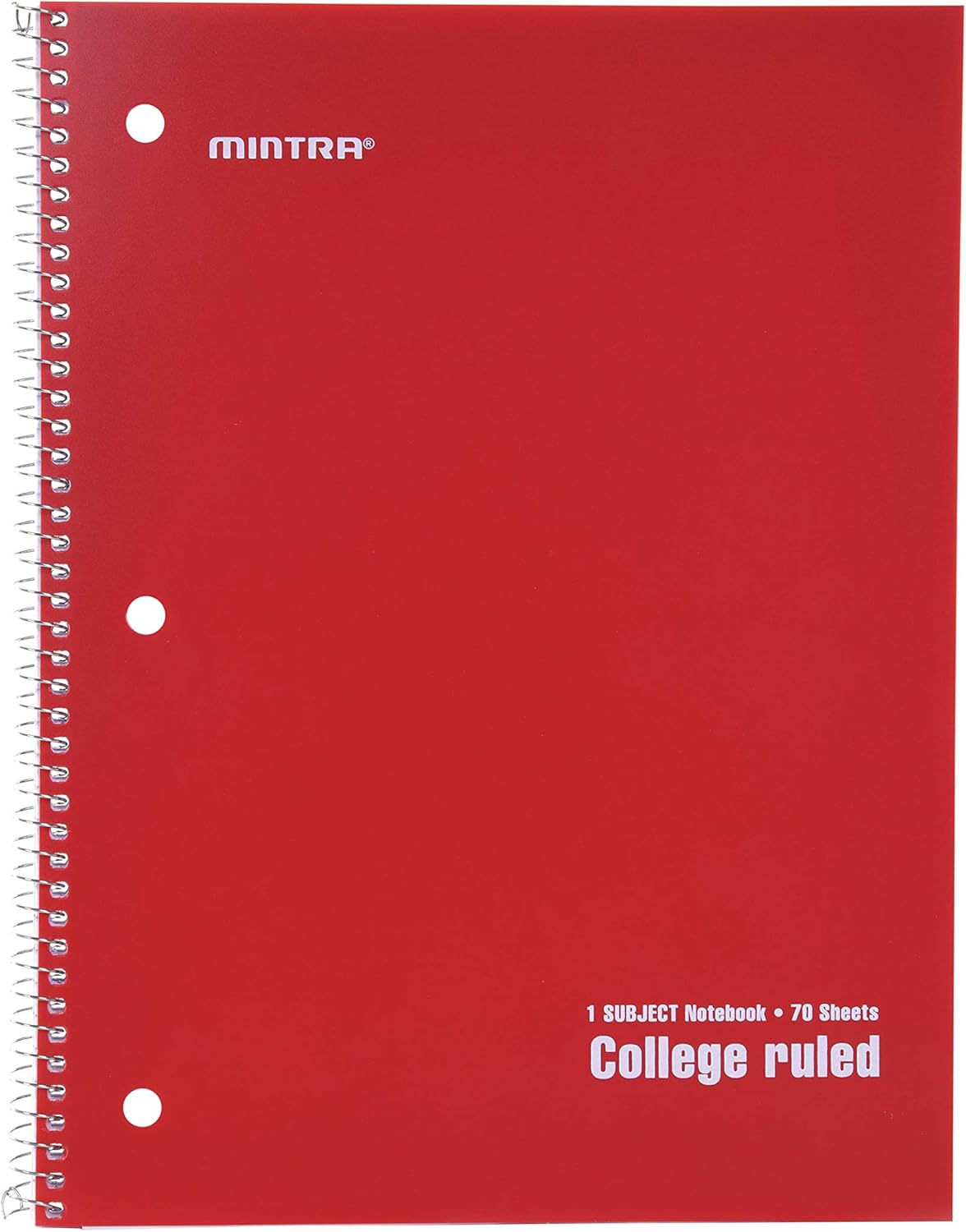 Mintra Office Spiral Notebooks - 1 Subject, 70 Sheets, College Ruled, 8in x 10in, Bulk Pack, PRIMARY Color Covers, Set of 6 - for School, Office, Business, Professional (4657)