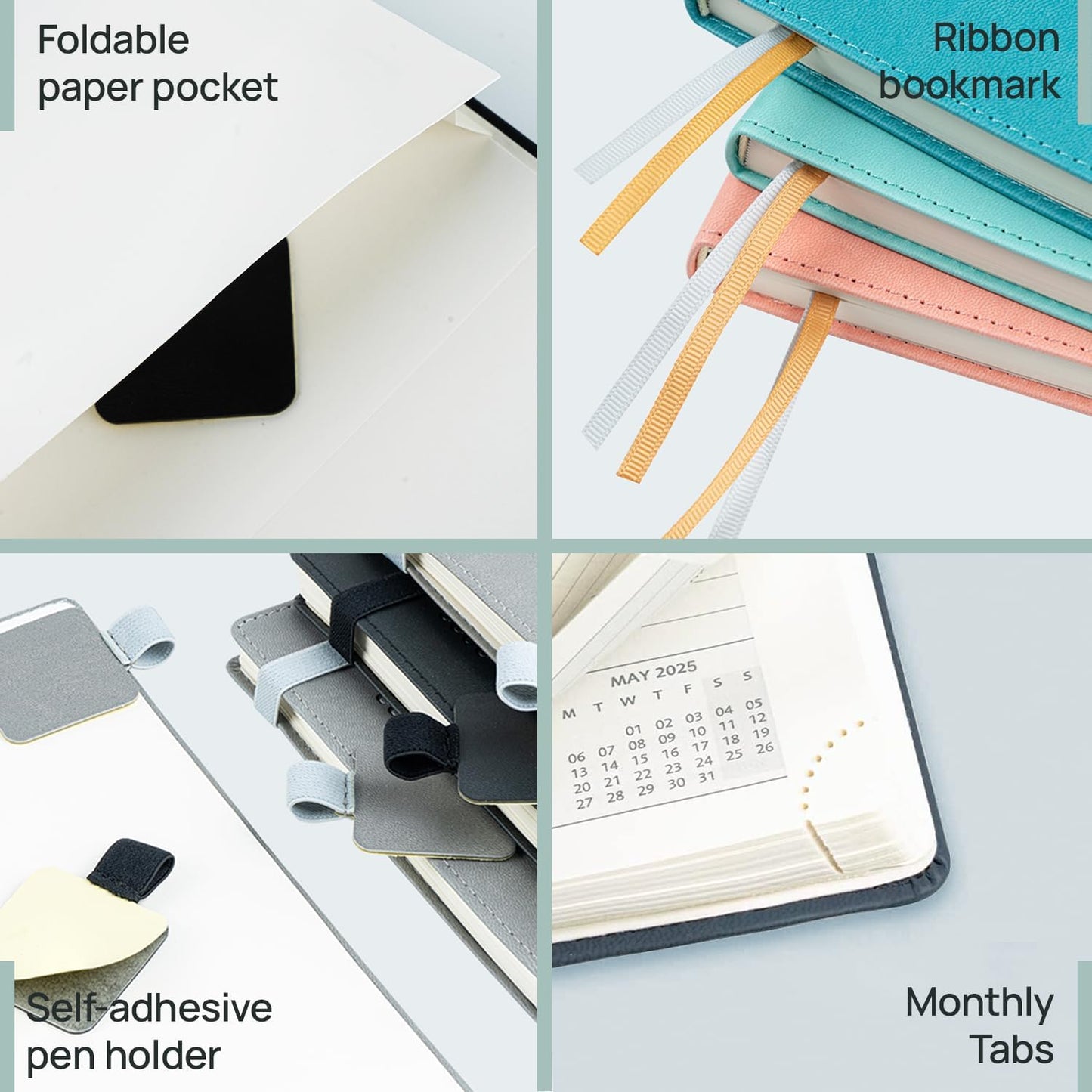 POPRUN Planner 2025-2026 (Medium - 6.5'' x 8.5'') Academic Weekly Calendar (July 2025 - June 2026) with Hourly Time Slots, Monthly Tabs, 100GSM Thick Papers, Leather Soft Cover - Grey