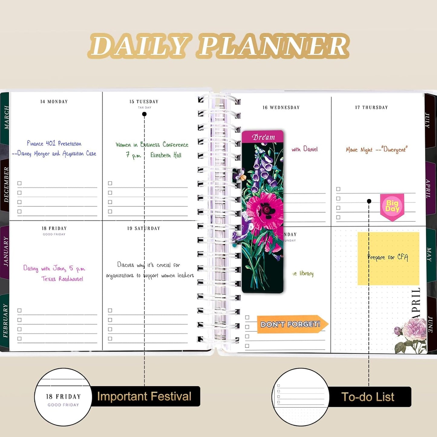 Planner 2025-2026, 18 Months Large Academic Daily Weekly Monthly Planner Organizer, July. 2025 - Dec. 2026, 8.5x9.8" Agenda with Page Tabs, Separator Page, Pocket Folder, Bookmark, Stickers & Sticky Note Set