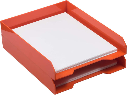JAM PAPER Stackable Paper Trays - Orange - Desktop Document, Letter, & File Organizer Tray - 2/Pack