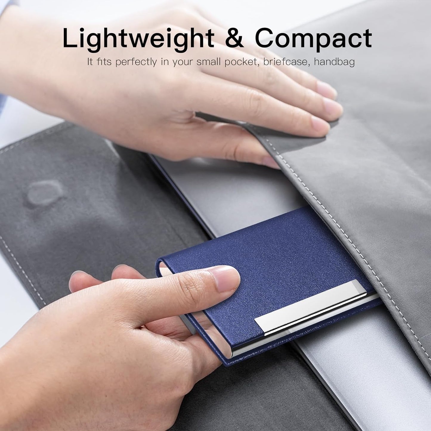 Padike Business Card Holder, Blue, Faux Leather, RFID Protected, Stylish Design