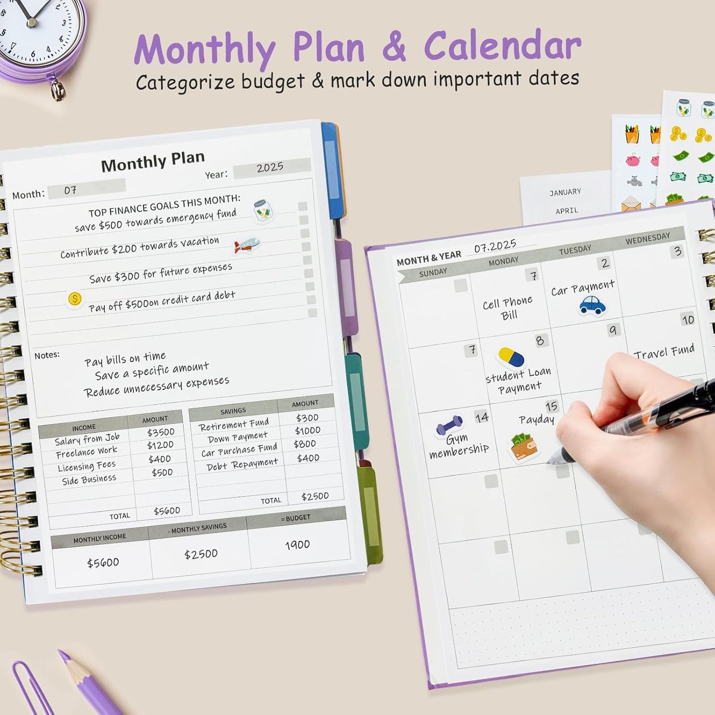 Budget Planner - B5(9.2x7'') Monthly Bill Organizer With Expense Tracker Notebook, Undated Financial Planner Budget Book To Take Control Of Your Money, Large Month Account Book With Pockets (D)