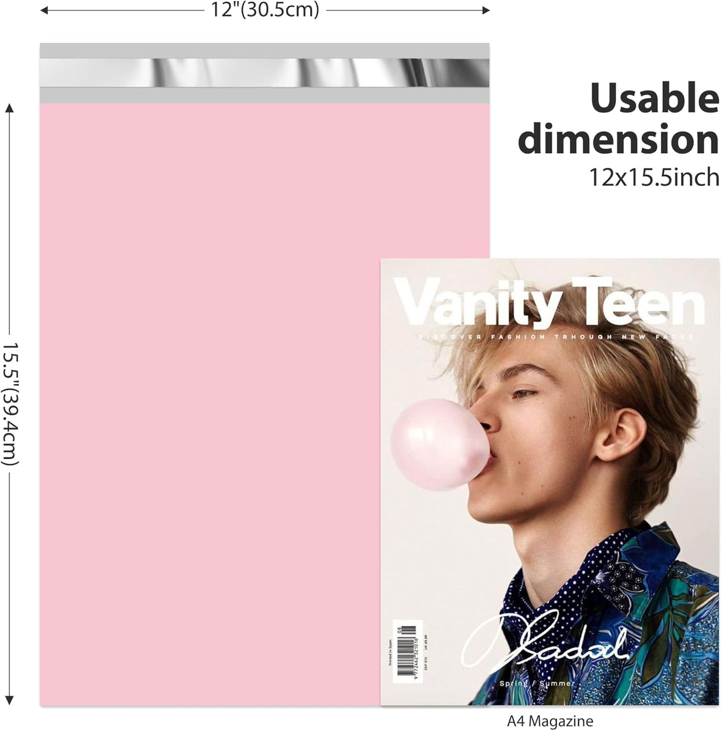 Fuxury Poly Mailers 12x15.5Inch 50 Pcs, Waterproof Shipping Bags for Clothing, Strong Adhesive Shipping Envelopes for Small Business, Self Seal Mailers Poly Bags Mailing Envelopes Light Pink