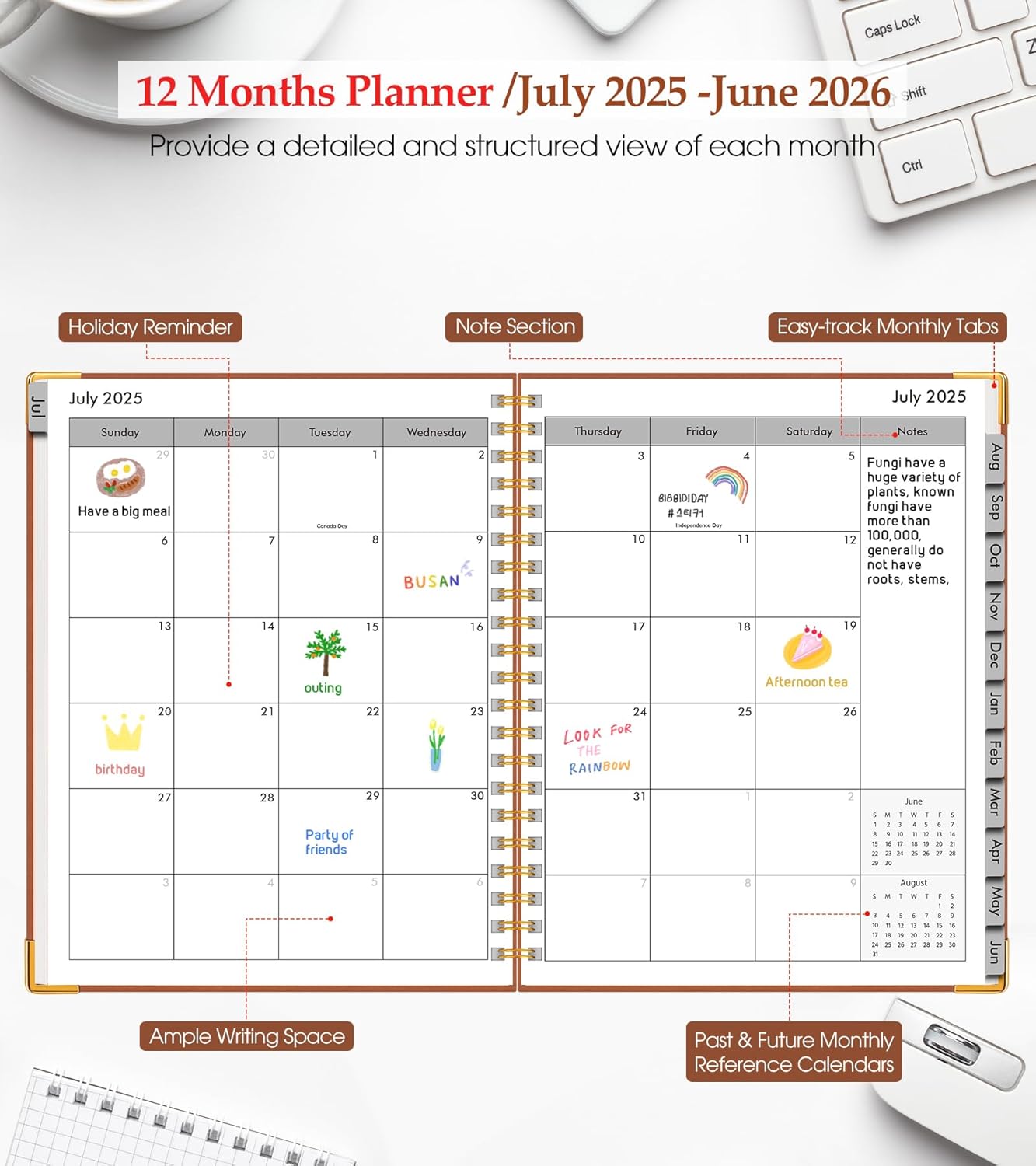 Academic Planner 2025-2026, Weekly and Monthly Calendar Planner from July 2025 - June 2026, 8.5" x 11" Hardcover Leather Hourly Appointment Book with Tabs, Spiral Daily Planners for College School Teacher Student, Brown