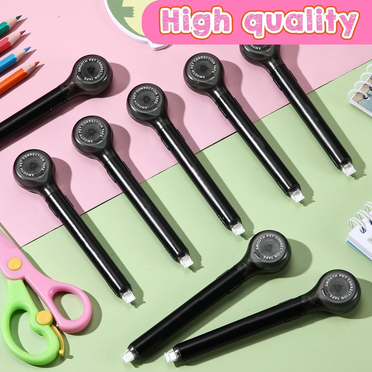 10 Pack Correction Tape Pen Correctional Ink Tape Push Pull Protective, Easy to Use Applicator for School Office Supplies, 0.2 x 236 Inch(Black Color)