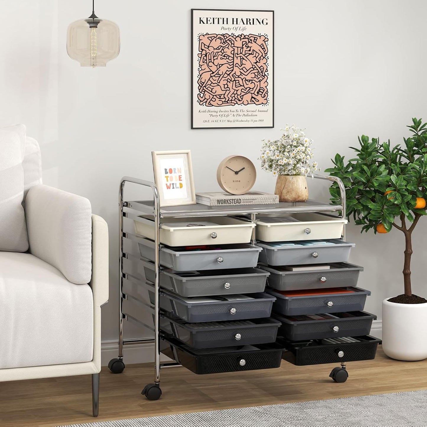 Giantex 12 Drawers Rolling Cart, Mobile Storage Drawer Cart, Classroom Organizer Cart for Office School Supplies Tools Scrapbook Paper Craft Small Printer, Utility Cart on Wheels, Black Gradient