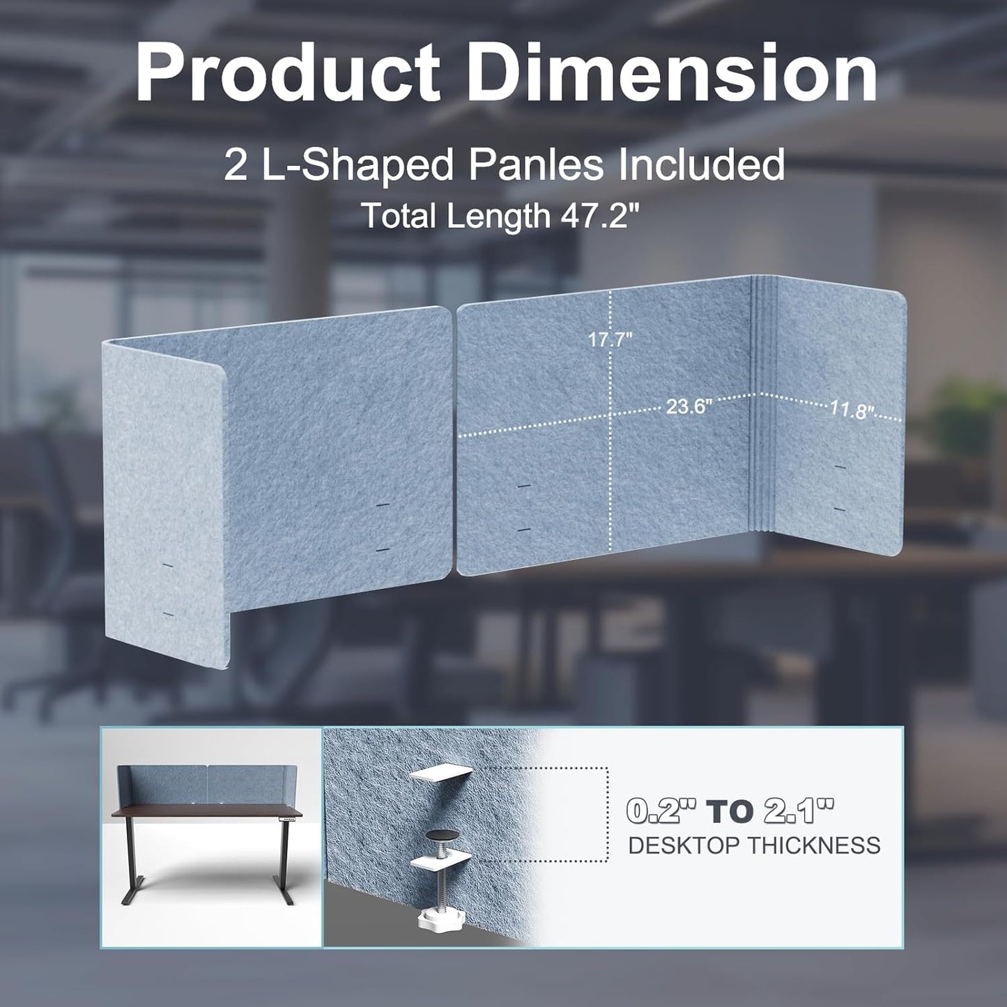 2-in-1 Adjustable Desktop & Under Desk Privacy Panel - 2PCS L-Shaped Acoustic Desk Divider That Reduce Noise and Visual Distractions, for Home Office Classroom (Blue, 47.2" x 17.7")