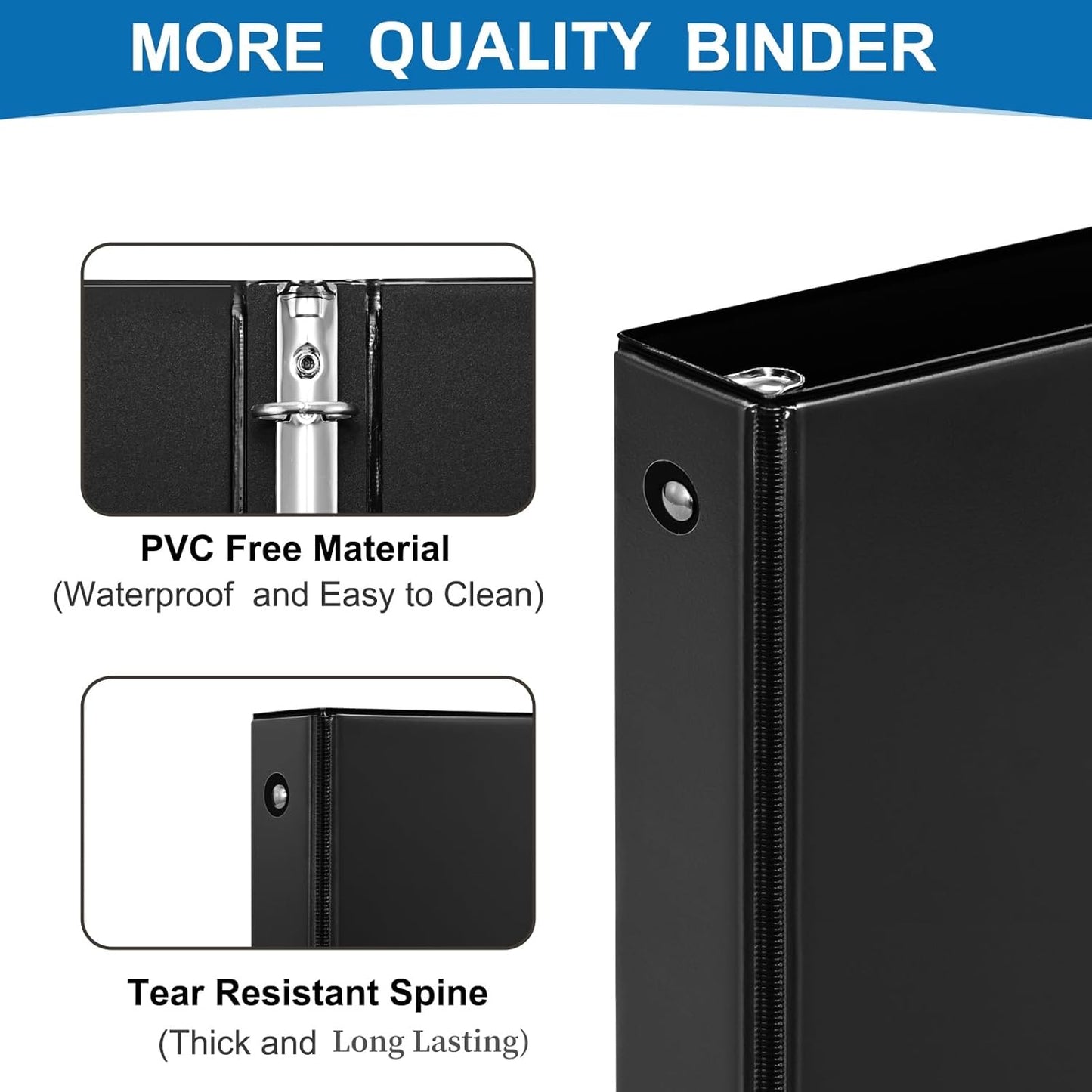 1 inch 3-Ring Binder, 1" Round Ring Binder with 2 Inside Pockets, Bulk Basic Binders, Clear View Cover 1-inch Binders Holds 8.5'' x 11''Paper for Office/Home/Back to School（Pack of 12, Black