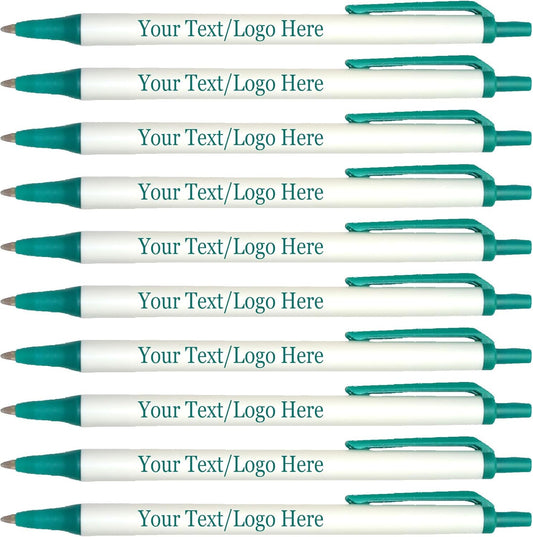 Personalized Click Stick Pens With your Custom Logo or Text-300 Pack Bulk-for Businesses, Parties, and Events, Custom Printed Retractable Slim Ballpoint Pens, Teal, Black Ink
