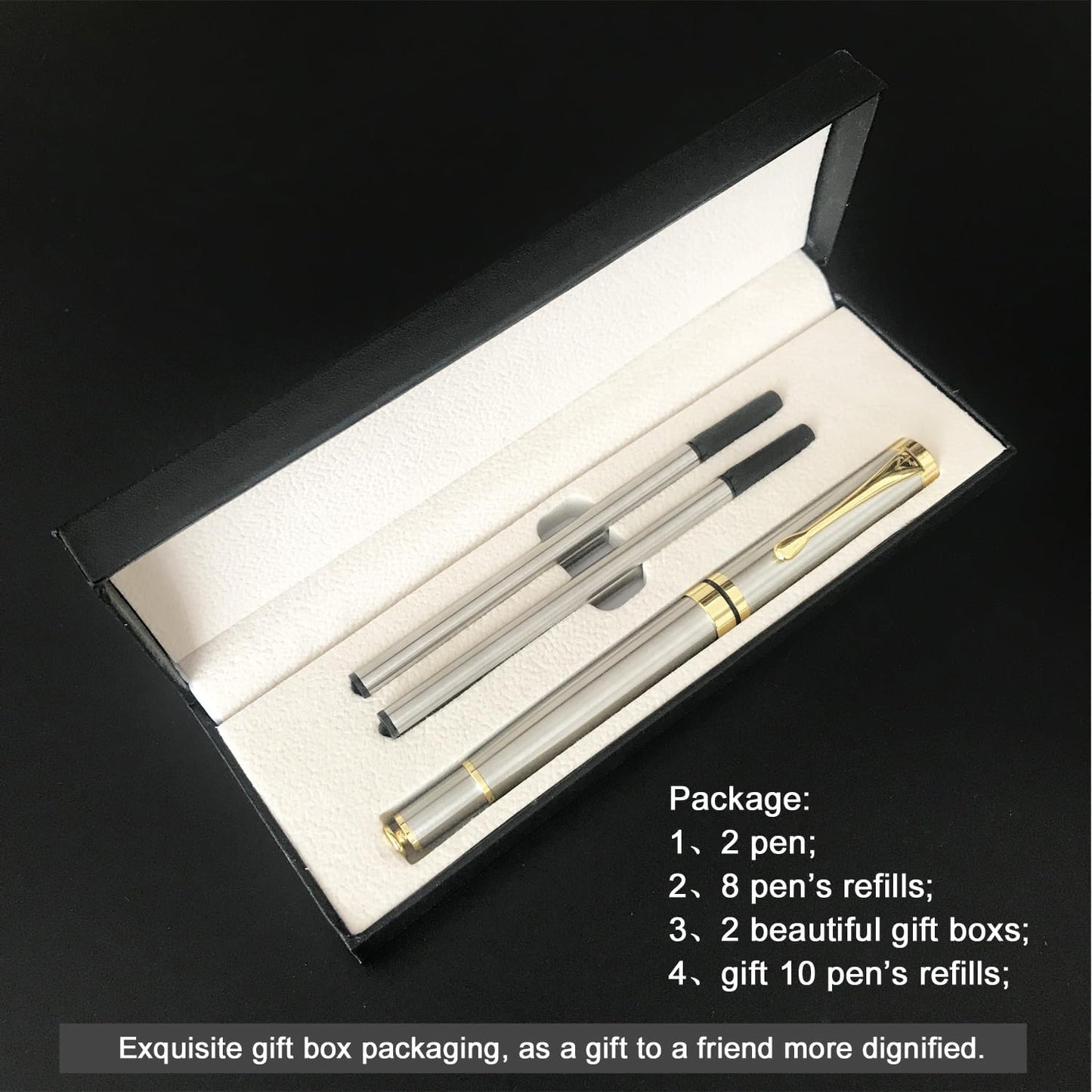 YIVONKA Luxury Ballpoint Pens Best Ball Pen Gift Set for Men & Women Professional Executive Office Nice BallPens Classy Gift Box Ballpoint Black Refill Line width 0.5mm (2 silver)