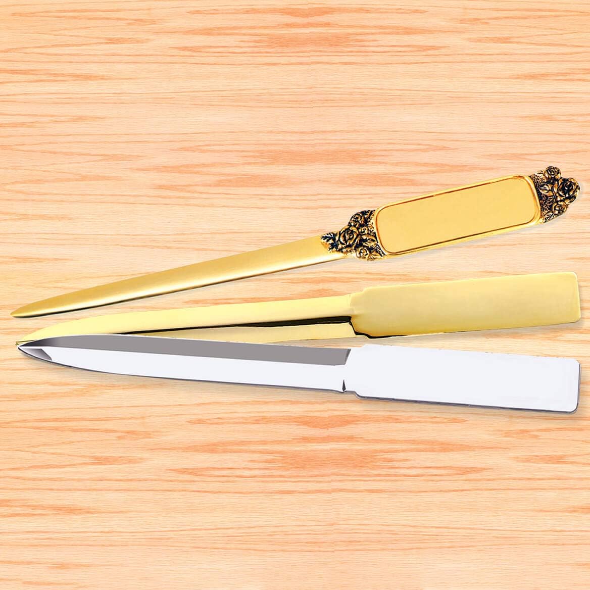24K Gold Plated Letter Opener Knife – Antique Golden Rose Design - Flat Ergonomic Handle for Comfort – Desk and Office Supplies