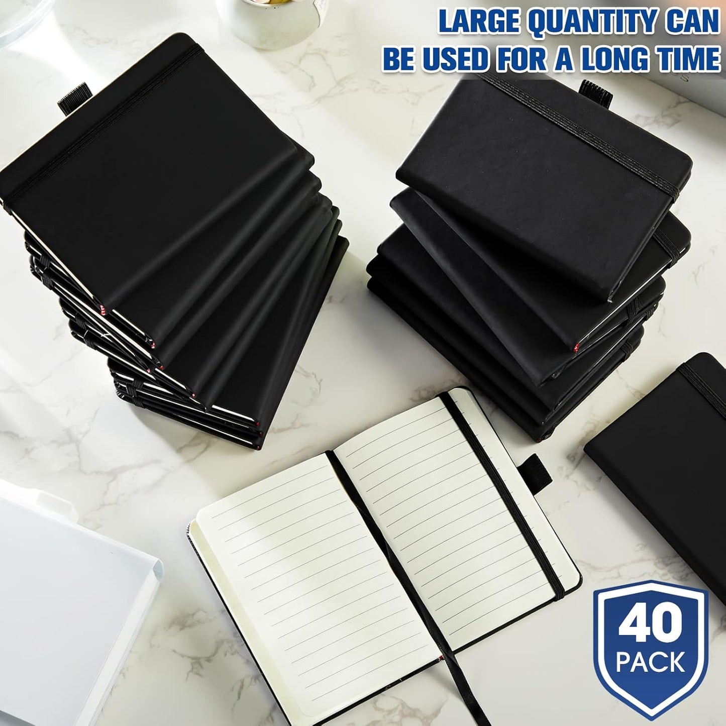 40 Pack Pocket Notebook Journals A6 Mini Hardcover Journal PU Leather Lined Notebooks 3.5 x 5.5 Inch Small College Ruled Notepad With Pen Holder for Writing Office School Supplies (Black)