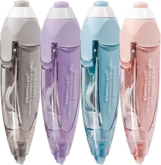4 Pcs Refillable Retractable Correction Tape, Correction Tape Pen Easy to Use, Pen Shaped Applicator for Corrections Office School Supplies (4 Colors)