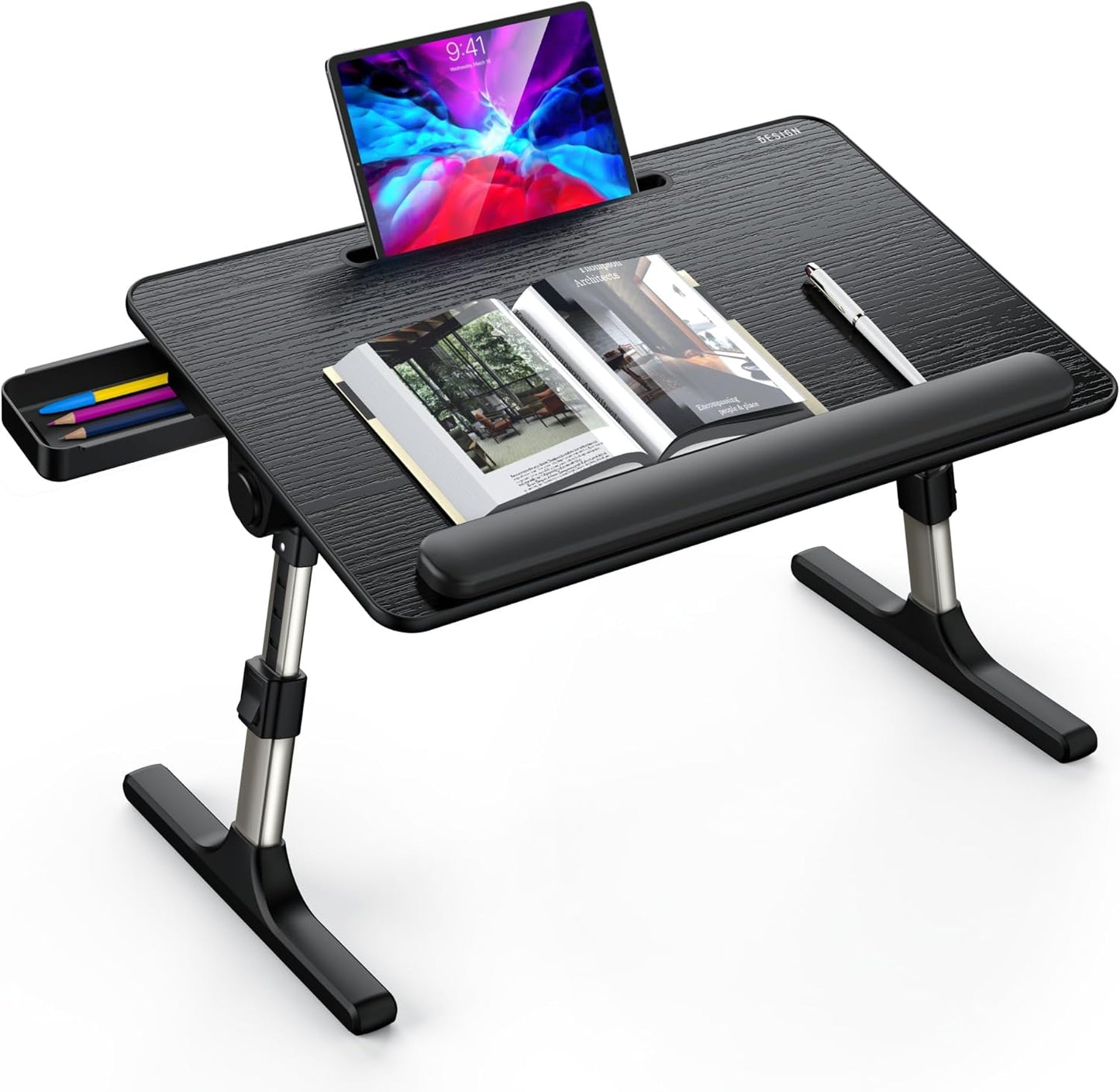 Besign LT07 Lap Desk [Extra Large], Adjustable Laptop Table, Portable Standing Bed Desk, Foldable Sofa Breakfast Tray, Notebook Computer Stand for Reading and Writing (Black)