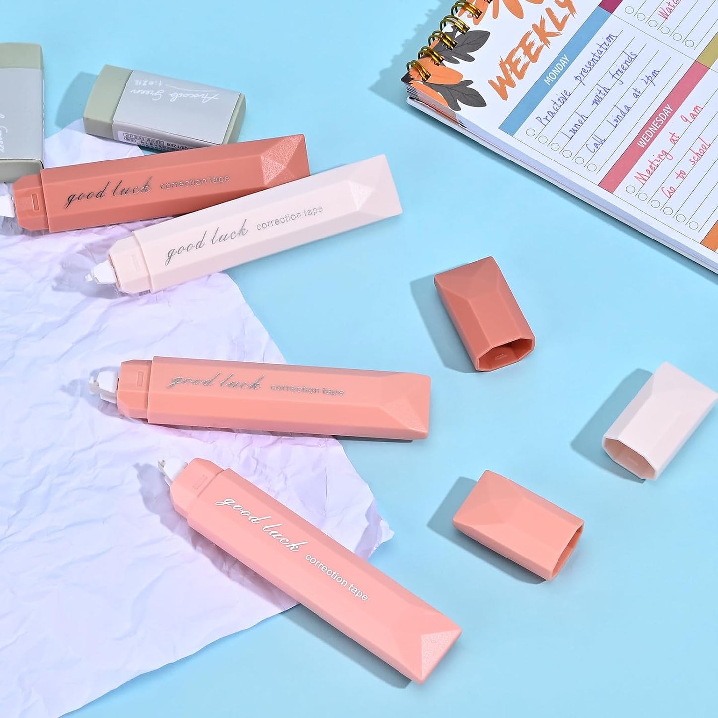 Temiary 5 Pcs White Correction Tapes, Aesthetic Correction Tape Pens Smooth Pull Out, Easy to Use Pen Shaped Applicator for Students School Office Supplies (Pink)