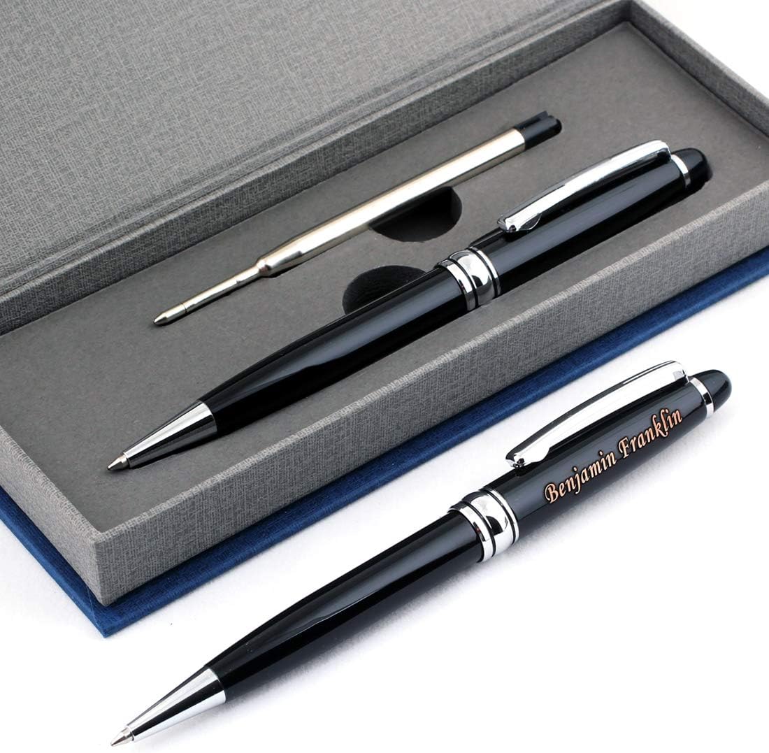 Free Engraving - Personalized Roller Ballpen, Ballpoint pen, Refillable Pens, Retractable Medium Refill Pen Black Ink, Custom Gifts for Men and Women, Classy Gift Box