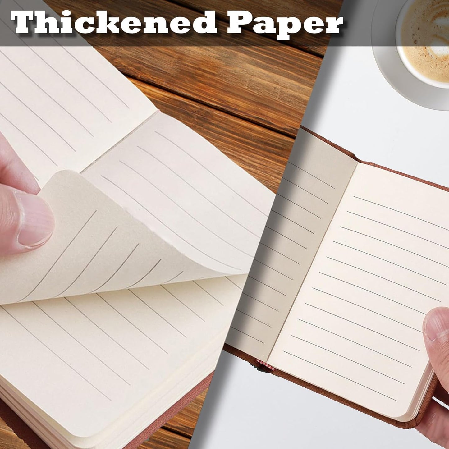 4 Pack Pocket Notebook Small Notebook, 3" x 4.4" Journal Notebook Hardcover with Thick Lined Paper, 200 Pages Leather Cover Mini Journal Notepad (Brown)