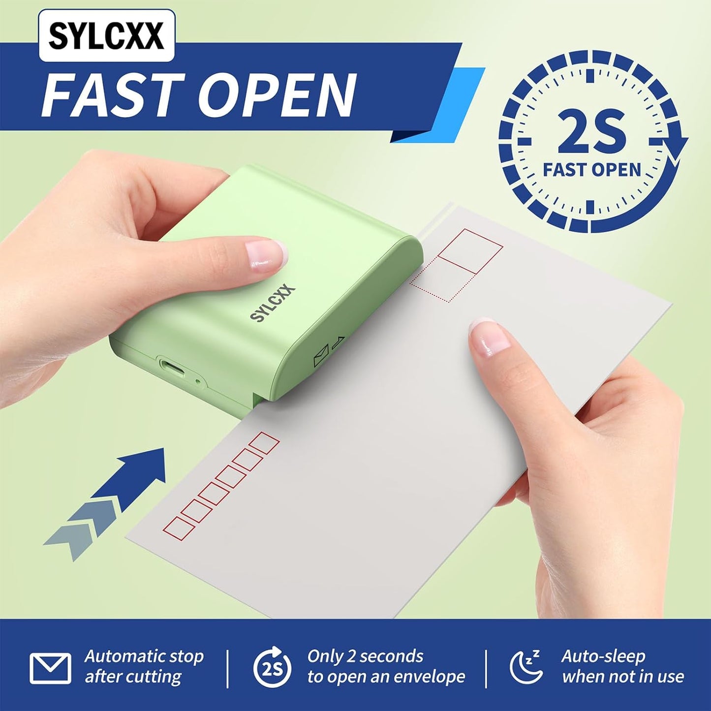 Rechargeable Electric Letter Opener - Letter Openers Envelope Slitter, Electric Envelope Opener, Mail Opener, Universal Envelope Efficient Letter Opener Tool for Office, Home (Saga Green)