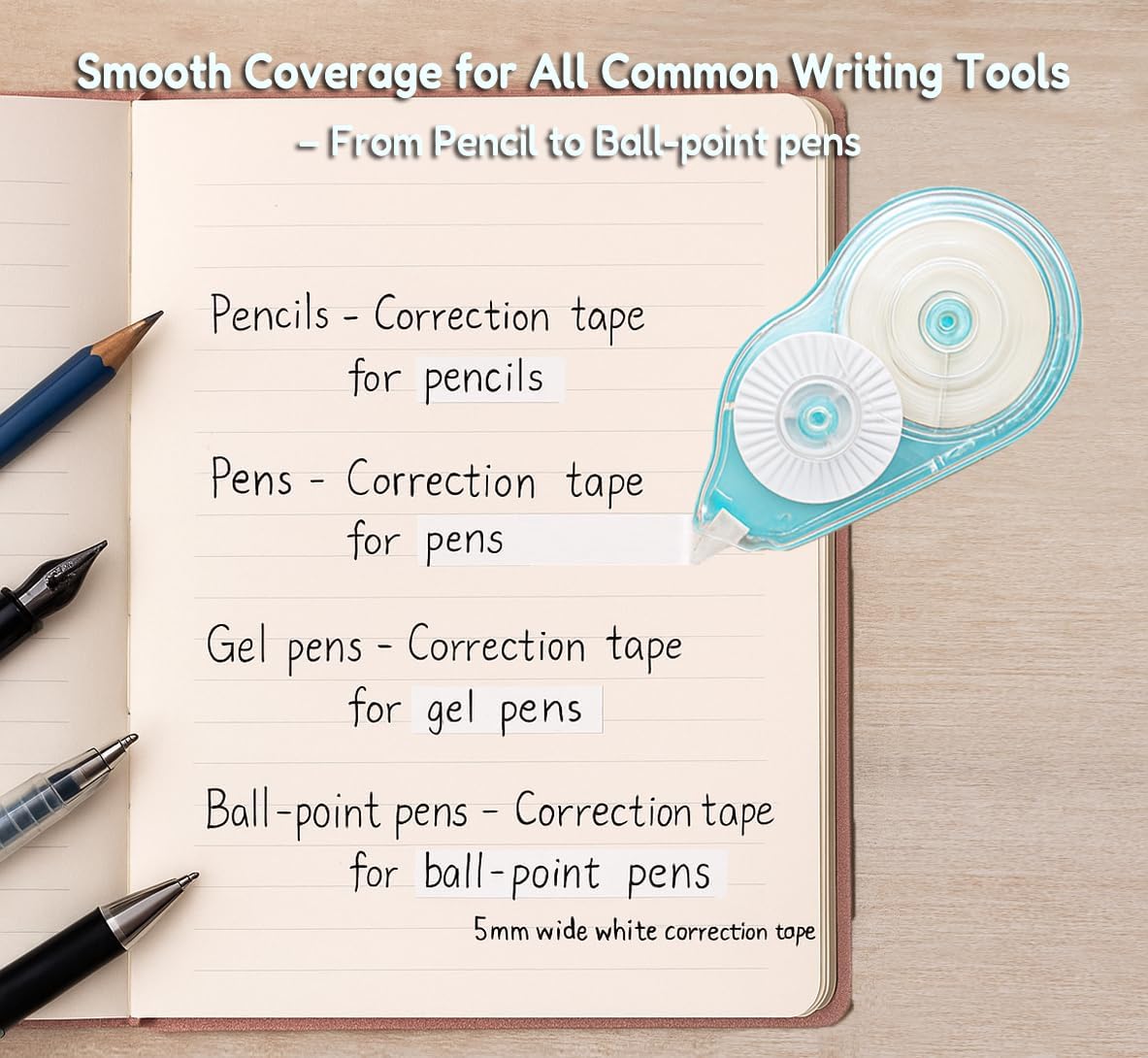 6 Pack Extra-Long Correction Tape – 98ft (30m) Each, Total 590 ft – High Capacity White Out Tapes, Smooth & Precise, Tear-Resistant, No Mess, Easy-to-Use Dispensers for Office, School & Home Supplies