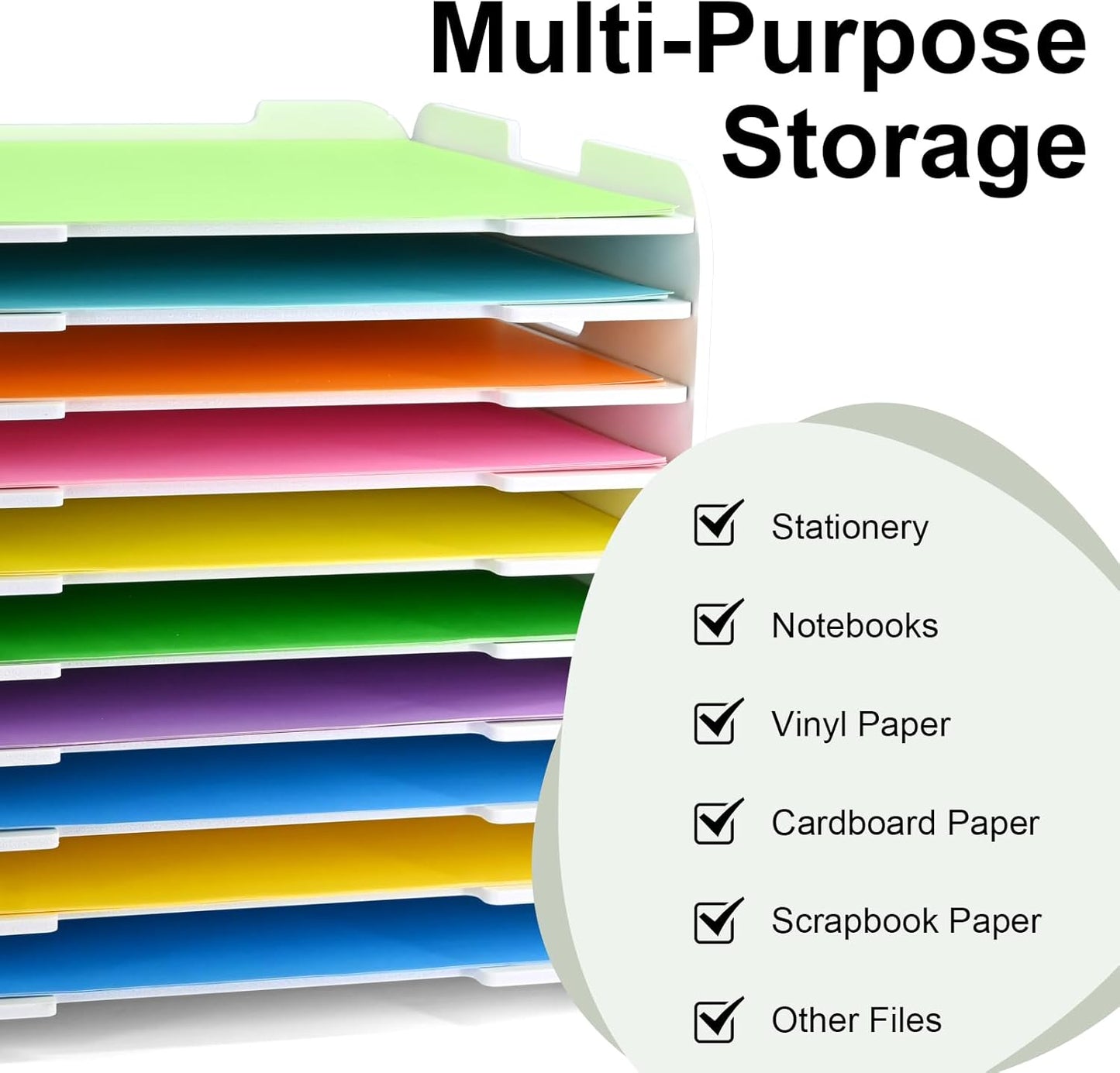 12x12 Paper Organizer, 10-Tier Scrapbook Paper Storage, Stackable Desktop File Holder for Home, Office, Classroom, and Craft Room