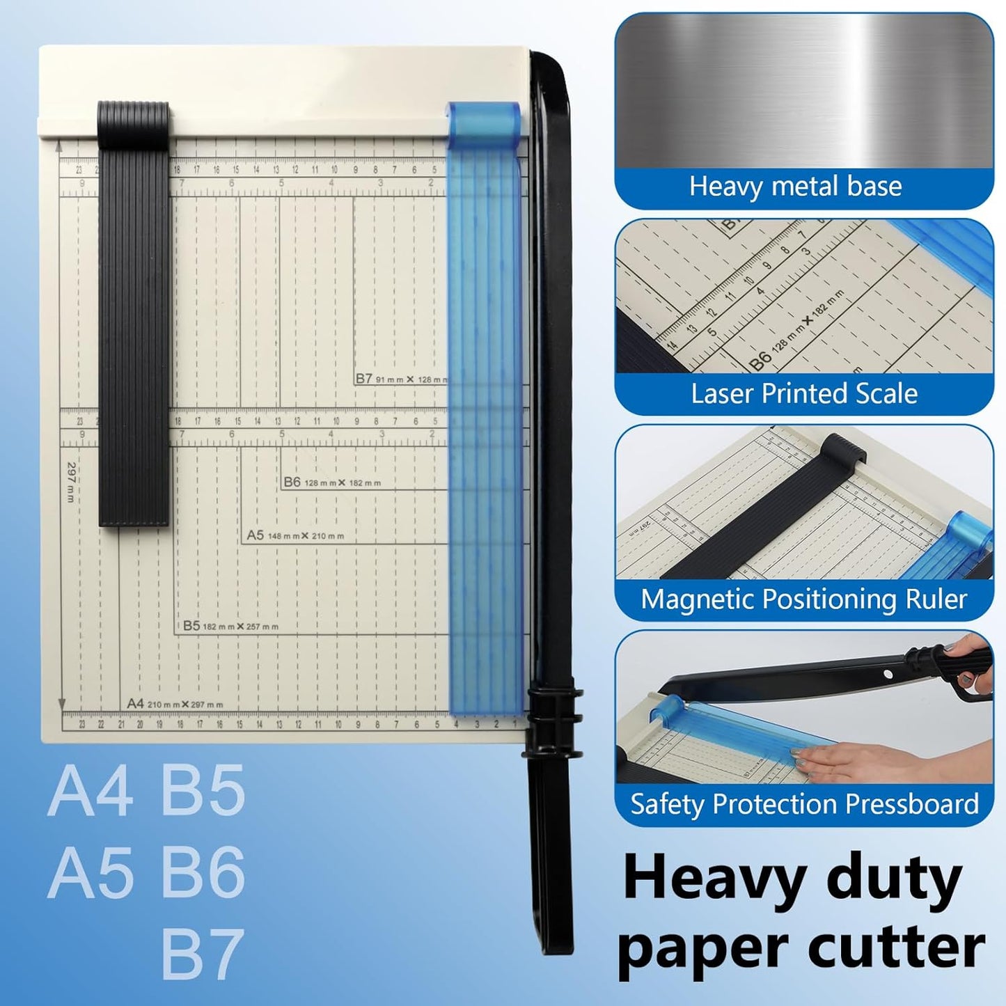 12" Guillotine Paper Cutter, A4 Paper Cutter, Heavy Duty 12-Sheet Capacity Trimmer with Corner Rounder for Cardstock, Photos, Scrapbooking, Crafts, Laminating, Cardboard, Labels & Coupons