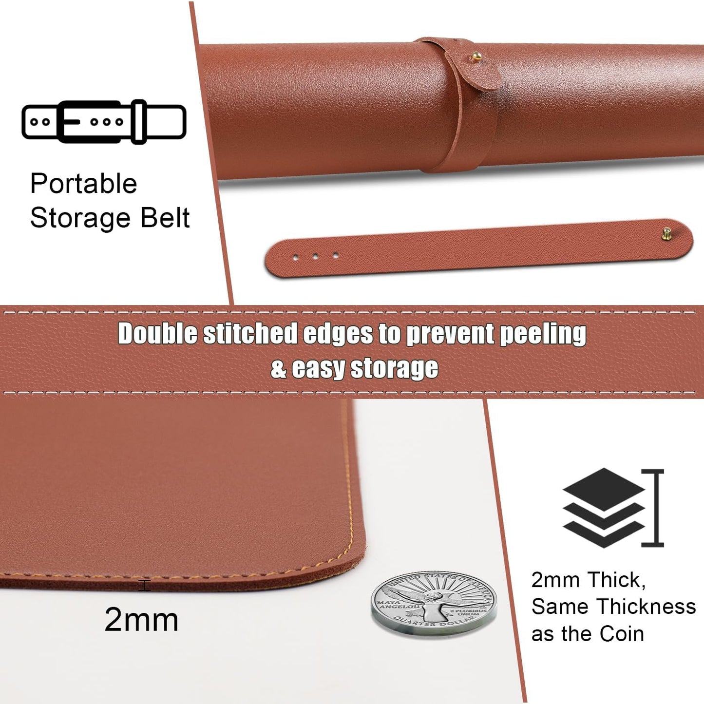 Large PU Leather Desk Pad Protector, Non-Slip Computer Mat, 55'' x 17'' Office Mat for Home & Office, Laptop Blotter Pad for Mouse and Keyboard, Brown