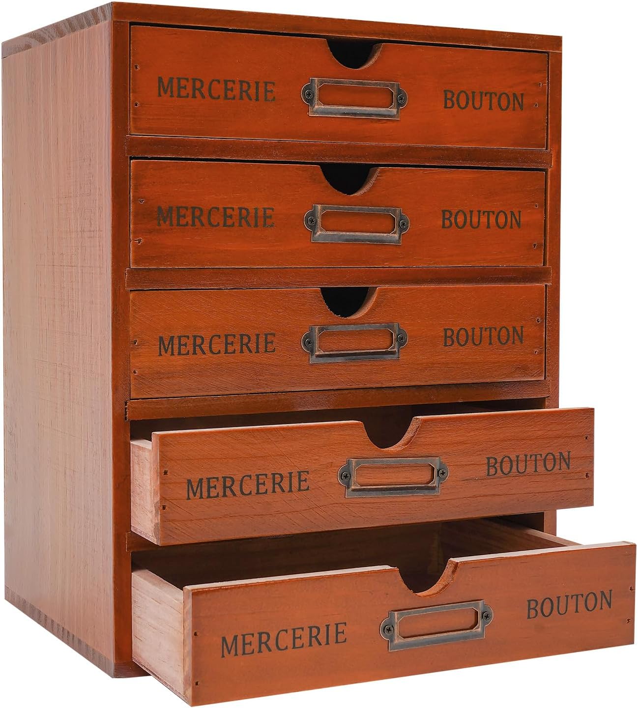 Vintage Drawer Wooden Drawers Organizer, 16-Drawer Desktop Organizer With Drawers, Iron Label Holders, Brown, For Store Cosmetics, Files, Books, Letters, Papers, Magazines (5-Drawer)