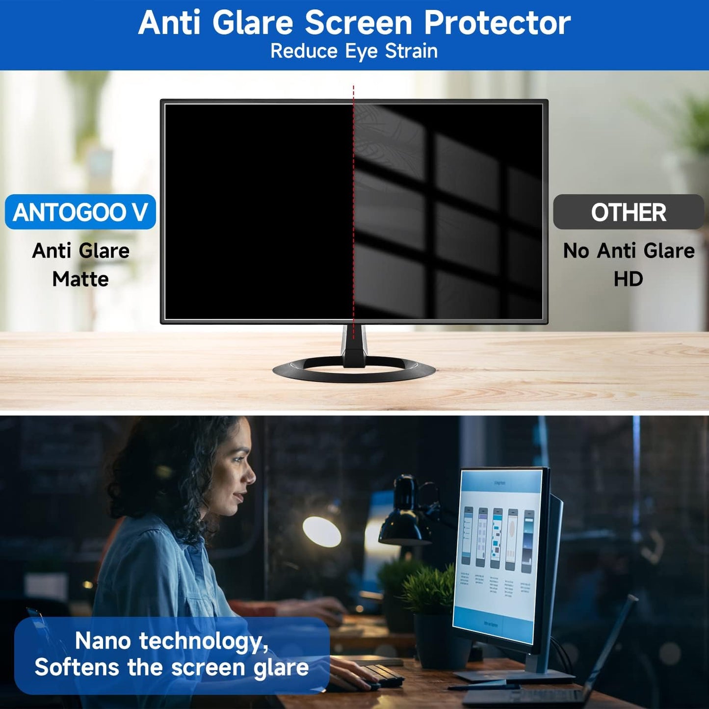 2 Pack 20 Inch Anti Glare Screen Protector, Eye Protection Anti Scratch Matte Anti Glare Film for 20'' with 16:9 Aspect Ratio Monitor