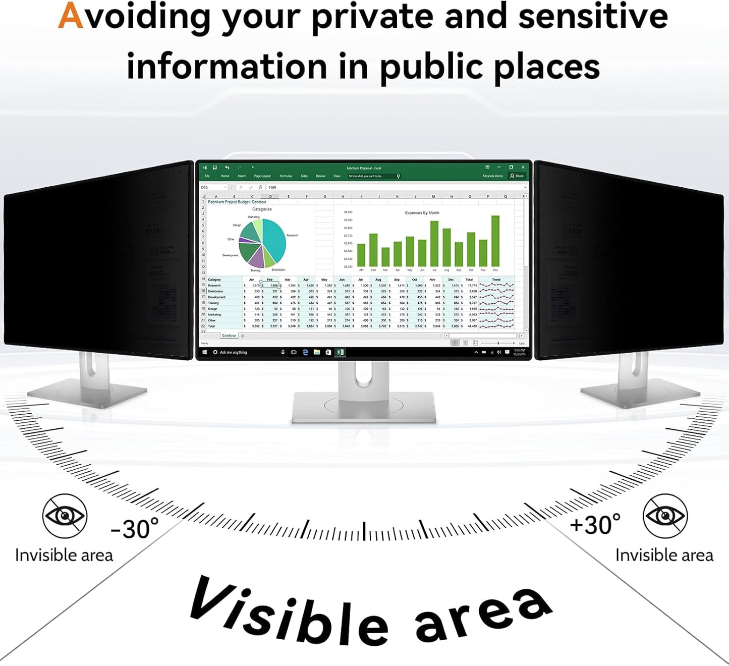 23.6 Inch Computer Privacy Screen Filter for 16:9 Aspect Ratio Widescreen Monitor - Anti Glare Blue Light Filter, Removable Computer Monitor Privacy Shield, Anti-Scratch Screen Protector Film 23.6 in