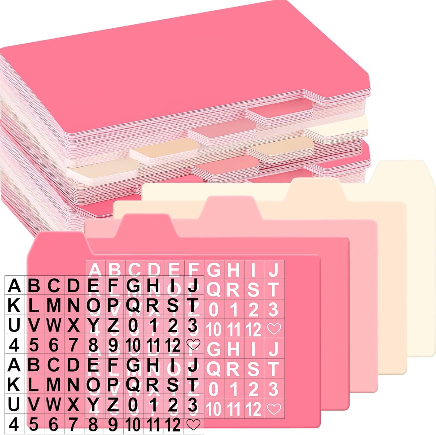 Harloon 52 Pcs Dry Erase Index Card Guide Set Include 50 Index Card Dividers 2 Number Alphabet Sticker with Tabs Photo Dividers for Office Business Back to School Supplies(3 x 5 Inch,Peachy)