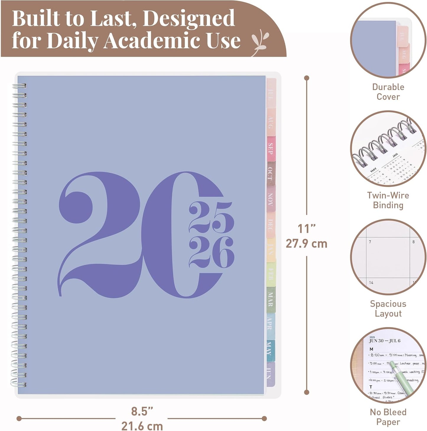 Rileys Academic Planner 2025-2026, Daily, Weekly & Monthly Planner, July 2025 - June 2026, Student Notes Pages, Twin-Wire Binding, Weekly Agenda for School & Work (8.5 x 11-Inches, Blue, Typographic)