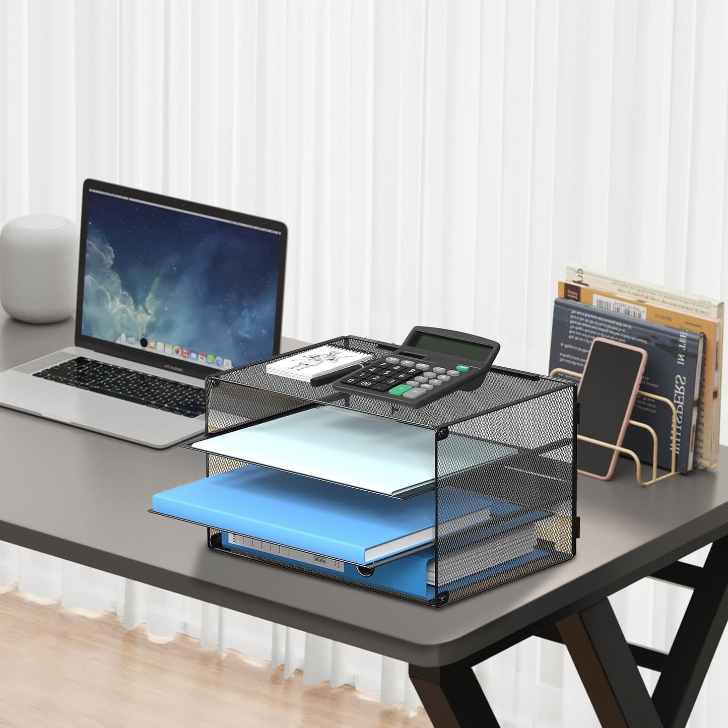 DALTACK 3 Tier Letter Tray Paper Organizer Mesh Metal Desk File Organizer for Home & Office, Black