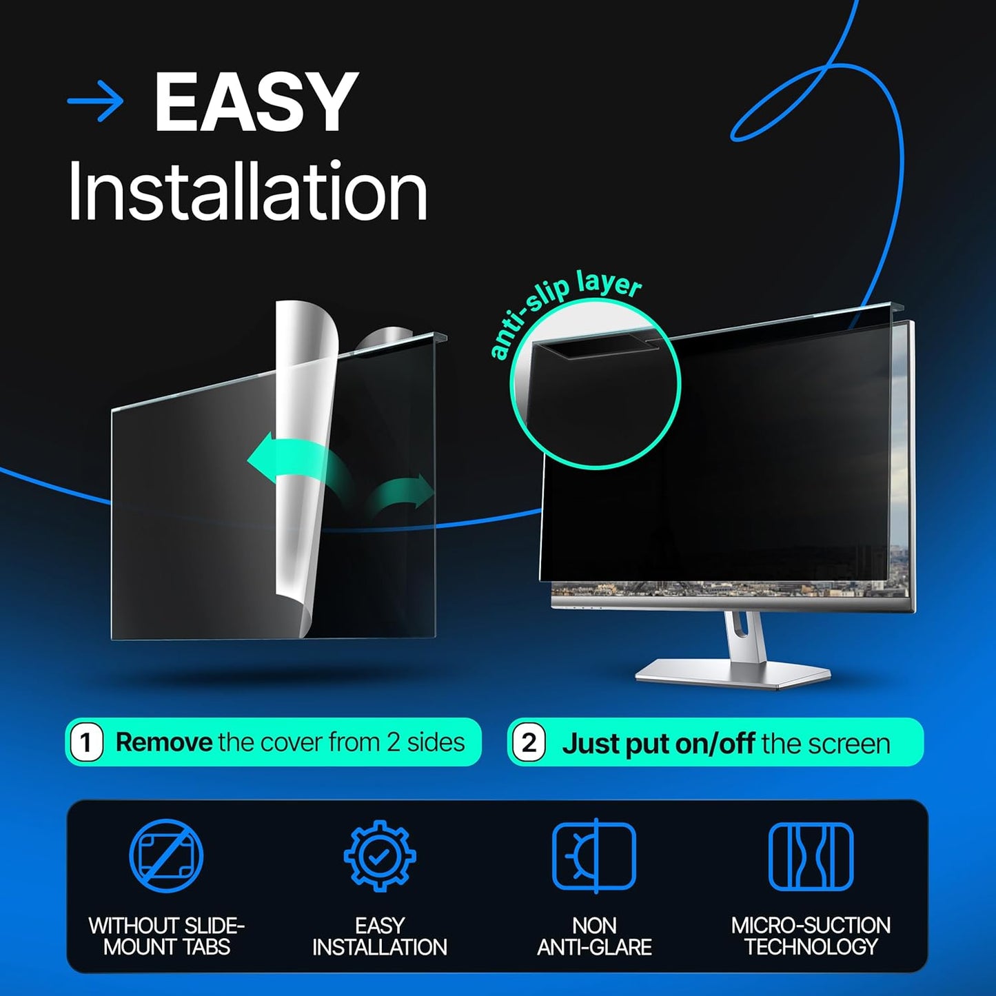 Universal Acrylic 17, 17.1, 18.1, 19 Inch Computer Privacy Screen Filter for Square Computer Monitors - 5:4 Aspect Ratio - 15.3" x 12.6" (390 x 320mm) - Monitor Frame Hanging Type