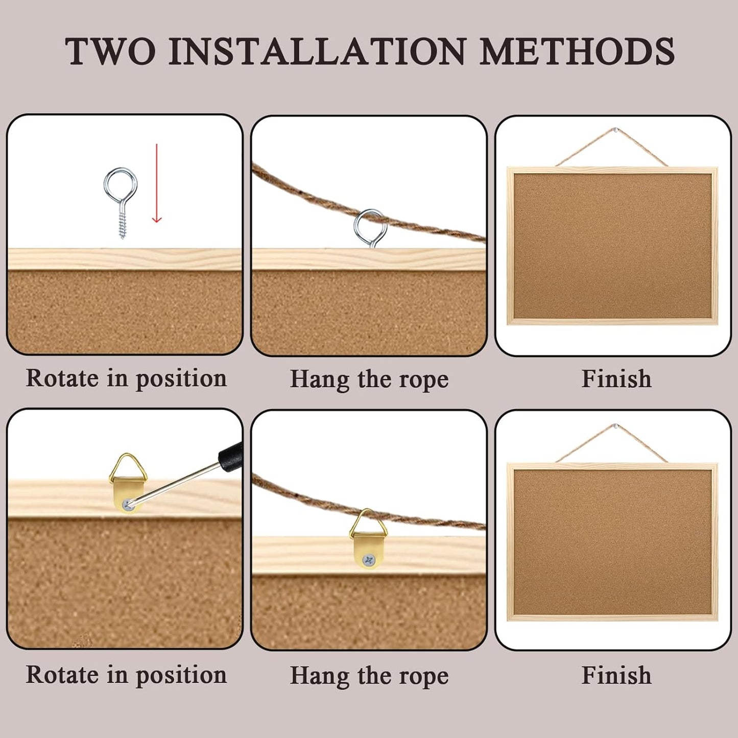 GDMINLO Cork Board Bulletin Board, 15.7"X 11.81" pin Boards for Walls, Oak Wood Finish Frame, Wall Mounted Cork Board for Office Home and School(Pins, Eye Bolts, gaskets, Screws)