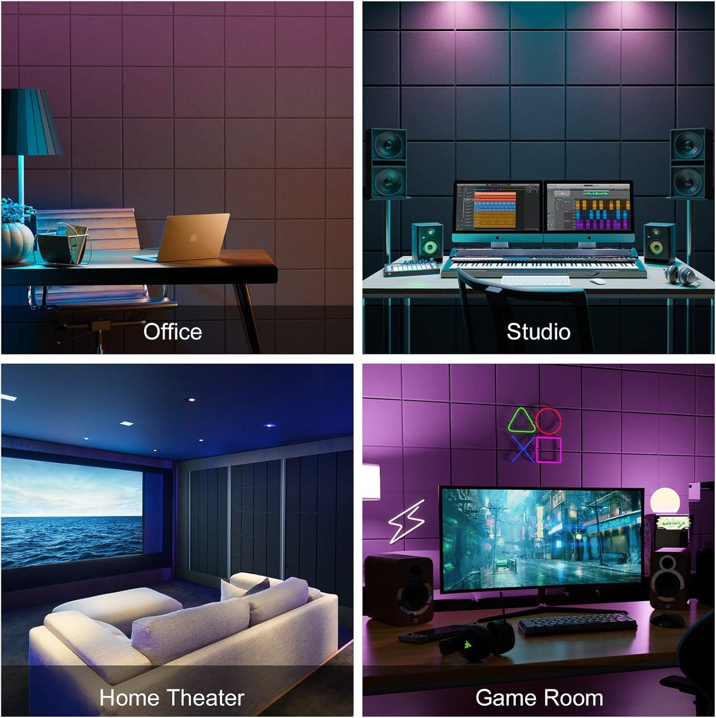 Sonicism 12 Pack Acoustic Wall Panels with Self-Adhesive, 12" X 12" X 0.4" Sound Proof Foam Panels, Decorative Soundproof Wall Panels, Sound Proof Absorbing Tiles for Home & Offices, Black